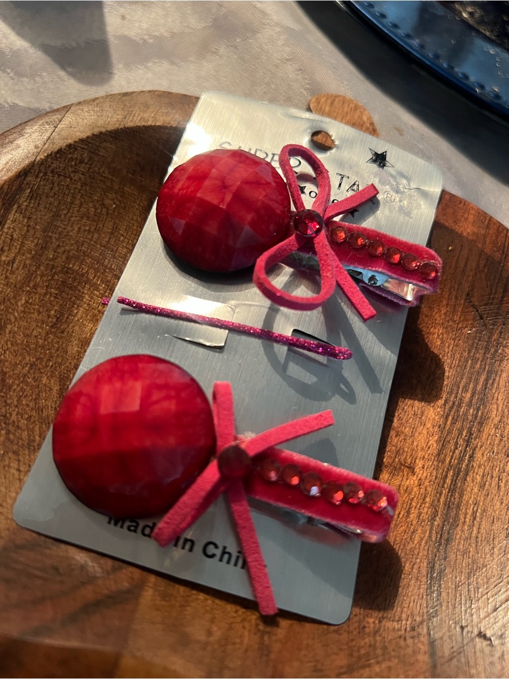 Red Bow & Gem Hair Clips - Women Accessories Hair Accessories